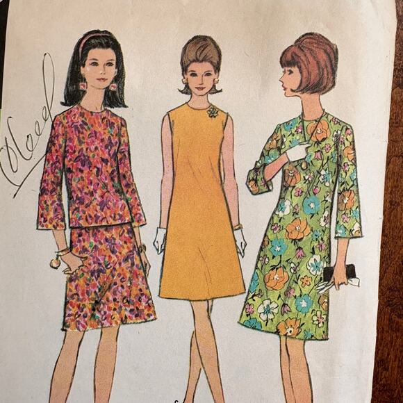 McCall's 8624 Size 10 Bust 31 Misses Dress One and Two Pc Cut Complete 1960s Mod - Picture 2 of 8